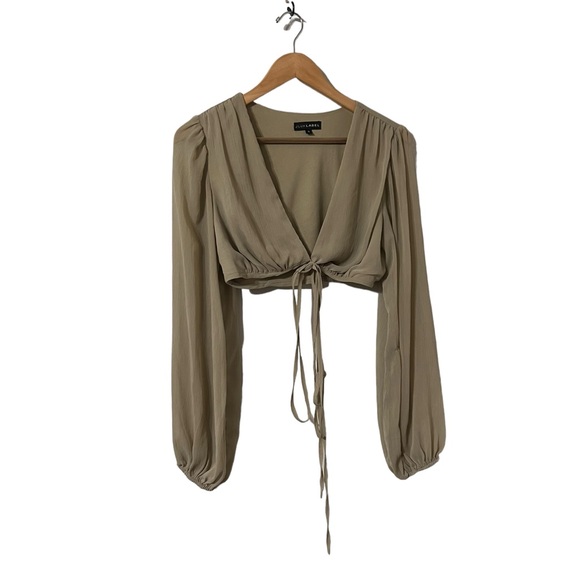 JLUXLABEL Two Piece Olive Green Sage Wrap Wide Leg Set - Picture 11 of 14